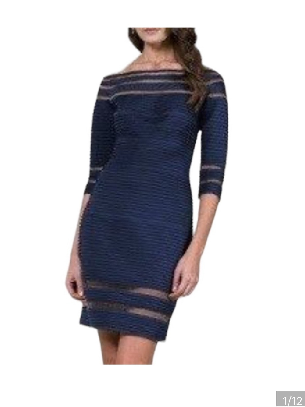 Tadashi Shoji bodycon Navy Dress with net Trim size PS